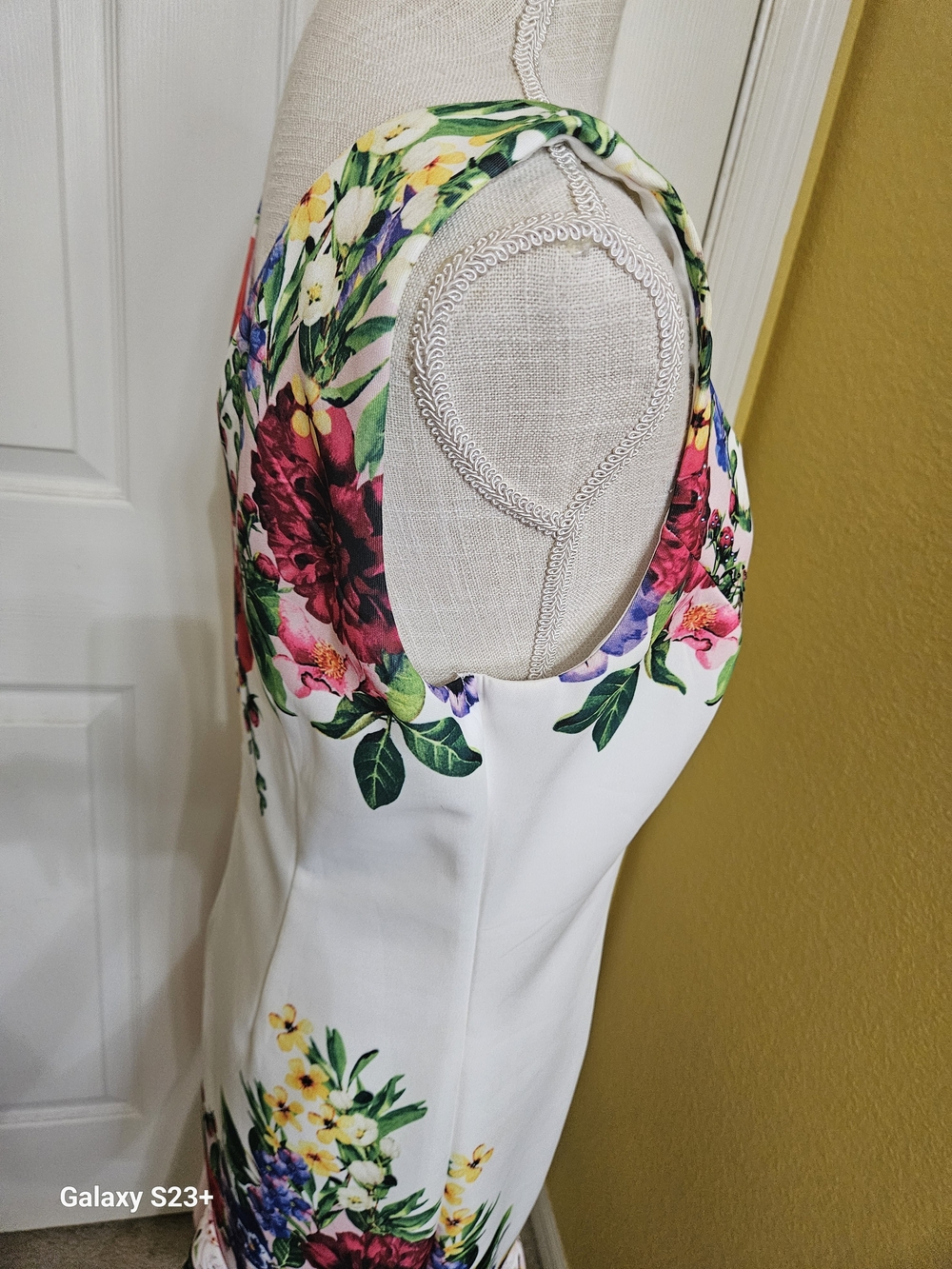VENUSFloral Heart Neckline Midi Dress  Pink Ruffle Beaded Sleevless Size L - Picture 4 of 12